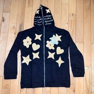 Kids Black Hoodie with Gold Star & Heart Appliqués